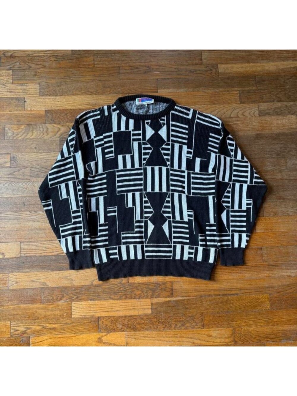 90s Sweater Graphix Black & White Geometric Knit Sweater